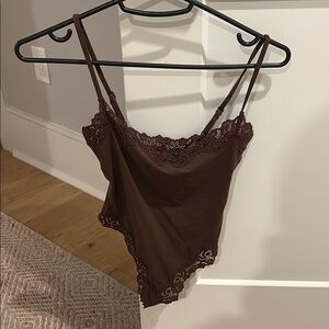 SKIMS Brown Lace Trim Chemise